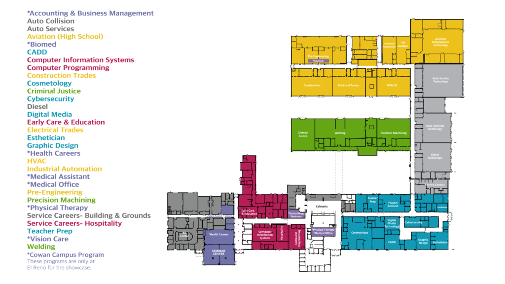 campus map: red hall, blue hall, gray hall, green hall, and yellow hall